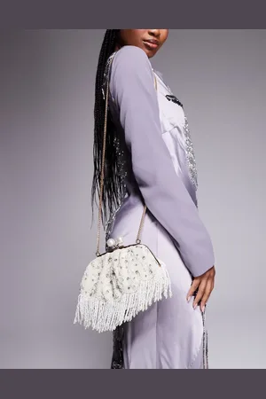 True Decadence Pearl and bead soft clutch bag in