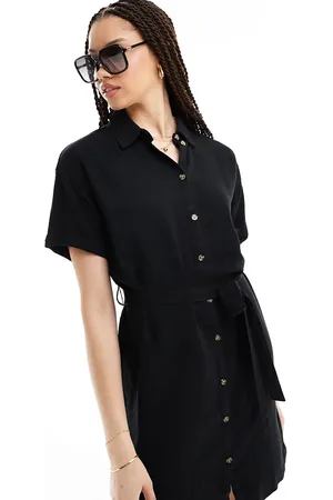 Pieces® Tie waist linen mini shirt dress in
