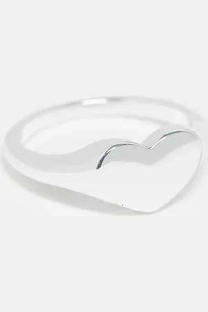 Pieces® Pieces Curve heart signet ring in plated plated sterling