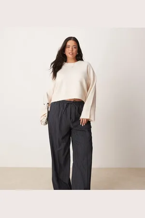 ASOS Curve tailored pull on trousers in navy stripe