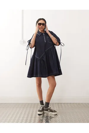 COLLUSION Denim smock dress in rinse wash
