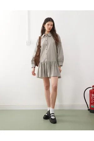 COLLUSION Drop waist shirt dress in check