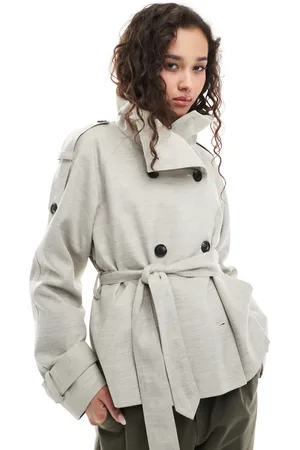ASOS Short linen trench coat in stone