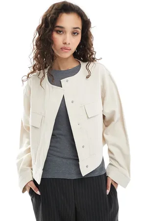 ASOS Twill collarless jacket in oatmeal