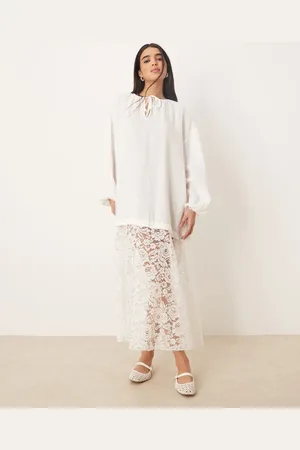 ASOS Boho fabric mix lace tunic in cream