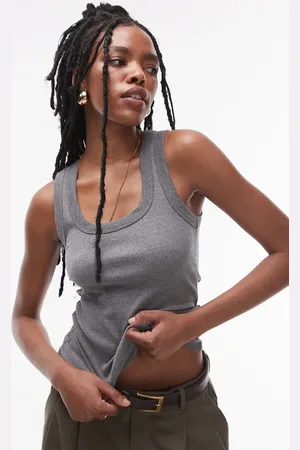 Topshop Rib scoop neck vest in dark marl