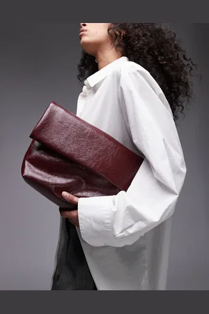 Topshop Georgia folded clutch grab bag in burgundy
