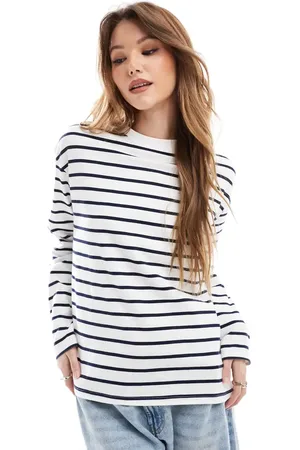 Pimkie Crew neck long sleeve t-shirt in white and navy stripe
