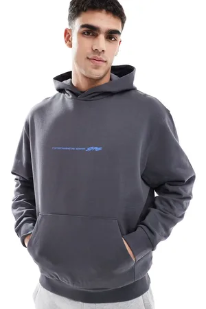 ASOS Oversized hoodie with front and back text print in charcoal