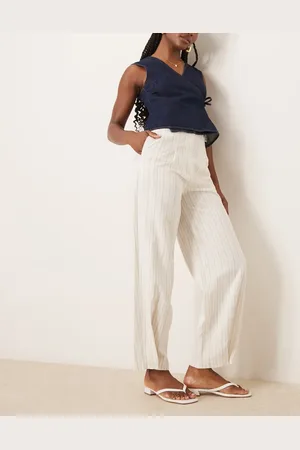 ASOS Tailored linen trousers with way tab hem in ecru stripe