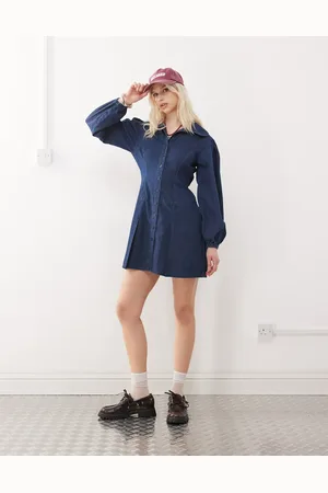 Reclaimed Mini denim shirt dress with peter pan collar in indigo rinse wash