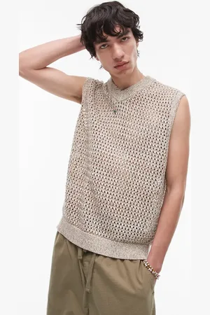 Topman Crochet twist yarn vest in stone