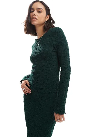 ONLY Textured long sleeve top co-ord in emerald
