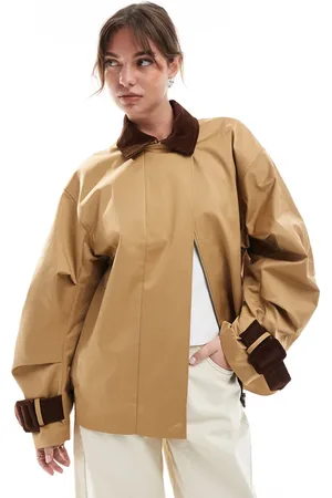 ASOS Cord cuff and collar short trench coat in stone