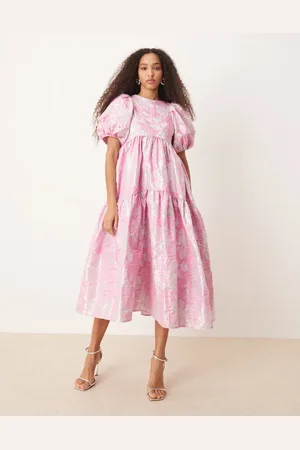 Sister Jane Puff sleeve jacquard midi dress in bright floral