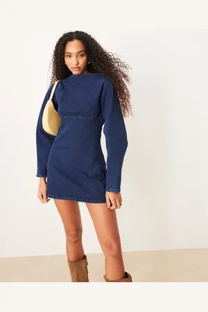ASOS Cocoon sleeve denim mini dress in mid