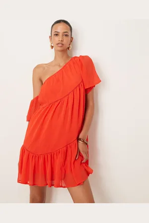 ASOS One shoulder chiffon smock mini dress with ladder trims in