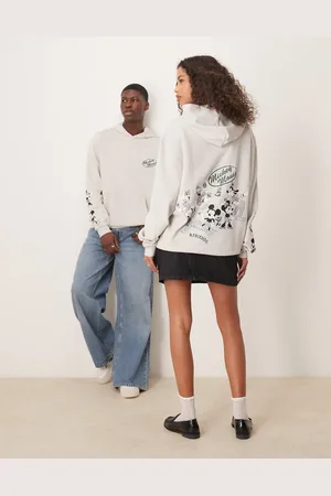 ASOS Disney unisex oversized hoodie with Mickey Mouse & Friends prints in grey marl