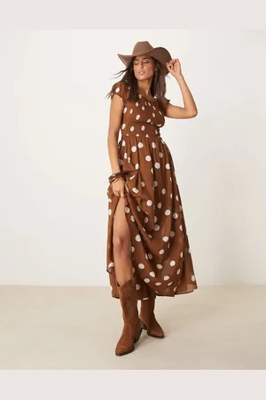 Free People Ultraviolet polka dot shirred bust midaxi dress in oak