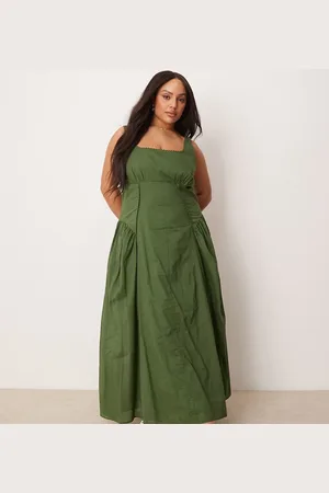ASOS ASOS DESIGN Curve prairie square neck maxi dress with dropped waist in forest