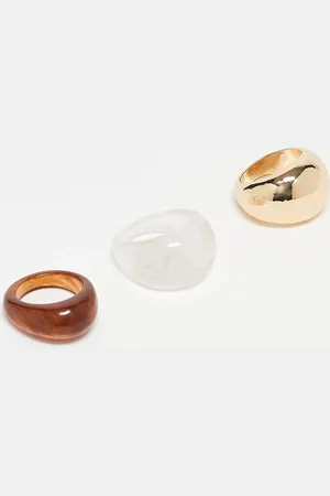 ASOS Pack of 3 rings with mixed resin and gold tone