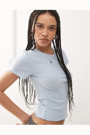 Noisy May Ribbed lettuce edge baby tee in light