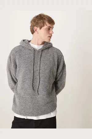 ASOS Oversized boxy fit knitted textured hoodie in grey marl