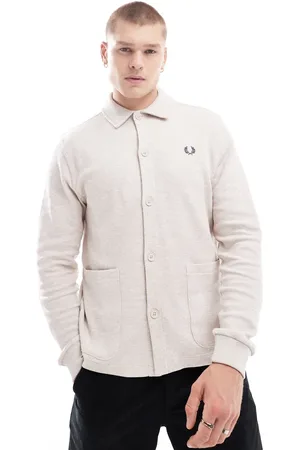 Fred Perry Long sleeve button through polo shirt in off jersey