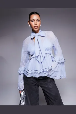 ASOS Pearl embellished chiffon exaggerated blouse in