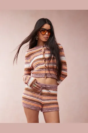 ASOS Knitted crochet stripe cardigan co-ord in twist yarn