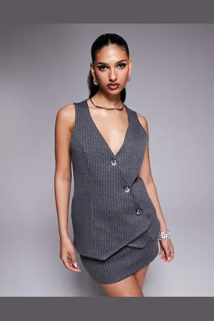 River Island Asymmetric waistcoat in pinstripe