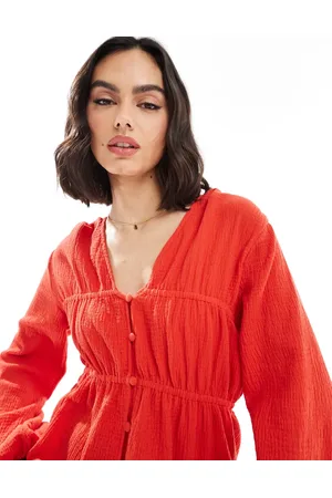 ASOS Long sleeve smock top with button front in