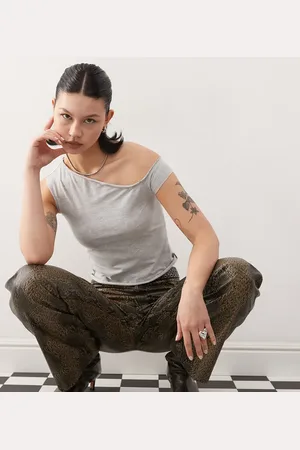 COLLUSION Off shoulder short sleeve top in marl