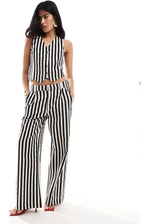 ASOS Relaxed straight leg trousers with linen co-ord in mono stripe