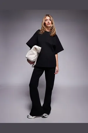 ASOS Interlock skinny flare co ord with seam detail in black