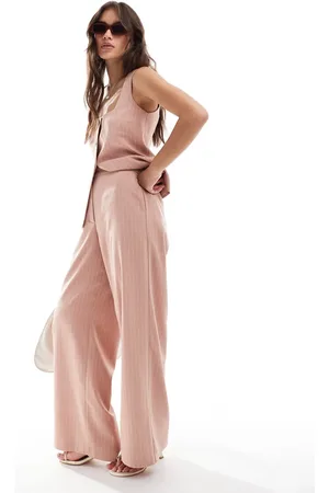 ASOS Tailored relaxed straight leg trousers in pink brushed stripe co-ord