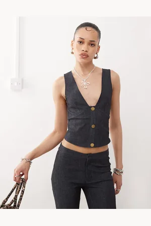 Motel Oria denim vest top co-ord in dark indigo