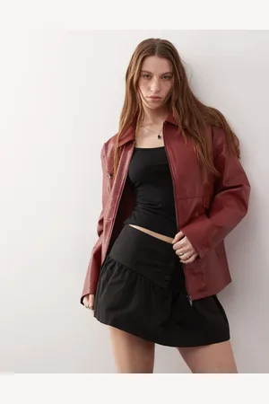Noisy May Oversized faux leather racer jacket in