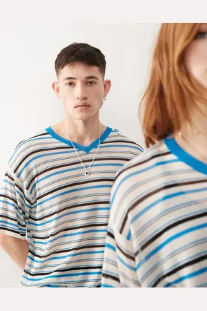 COLLUSION Unisex knitted polo with collar detail in stripe