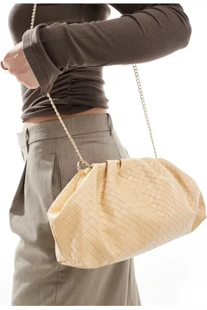 Glamorous Woven clutch bag with crossbody strap in butter