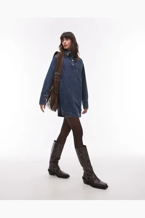 Topshop Denim long sleeve pull over dress in mid