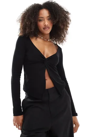 Stradivarius Front knot jersey long sleeve top in