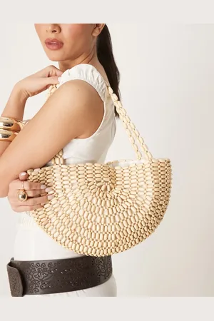 Glamorous Beaded half moon shoulder bag in cream