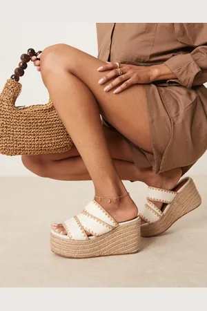 ASOS Thistle whipstitch detail wedge mules in natural