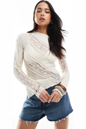 Pull&Bear Lace top with spilt asymmetric hem in