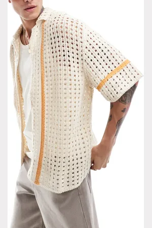Pull&Bear Crochet orange stripe shirt in ecru