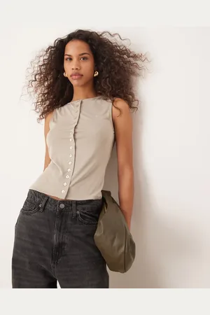 ASOS Sleeveless modal button tank in stone