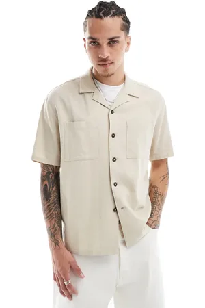 New Look Double pocket boxy linen-blend shirt in off white