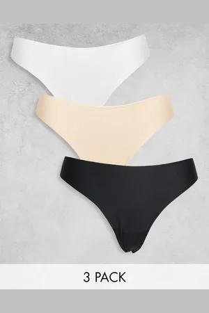 ASOS 3 pack thong in no VPL & lace in white, beige and black