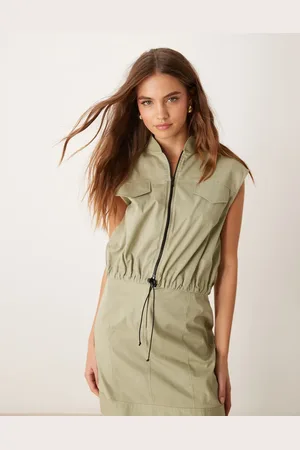 ASOS Utility zip through mini dress in khaki